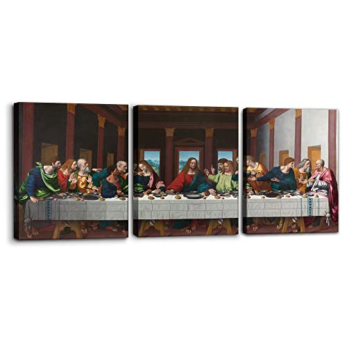 Pacimo The Last Supper Painting Prints on Canvas Last Supper Wall Art Decor for Living Room Modern 3 Panels Jesus Pictures Posters Giclee Gallery Wrap Artwork Stretched Framed Ready to Hang - 12" x 16" x 3 - Image 1