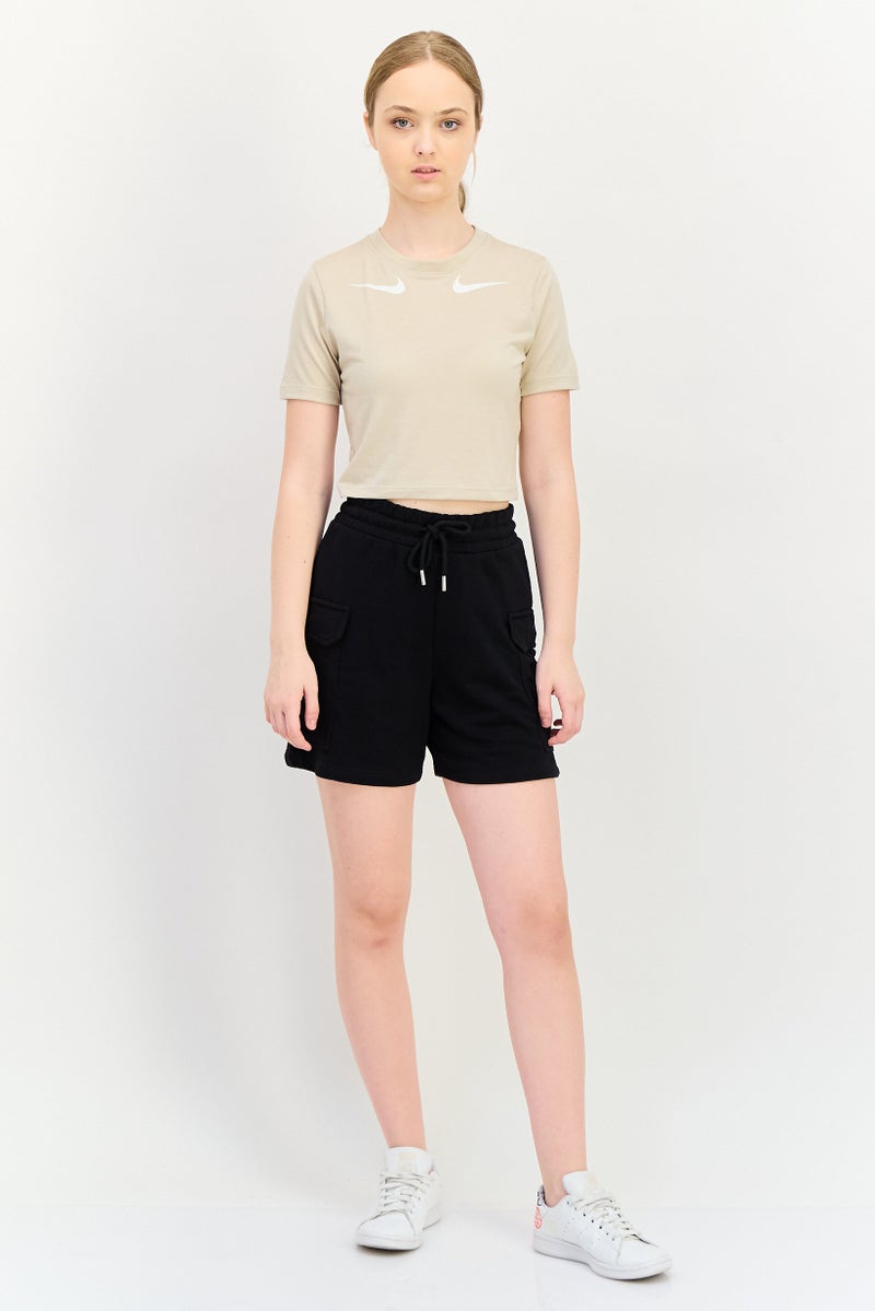 Nike Women Slim Fit Short Sleeve Training Crop Tops, Beige - Image 2