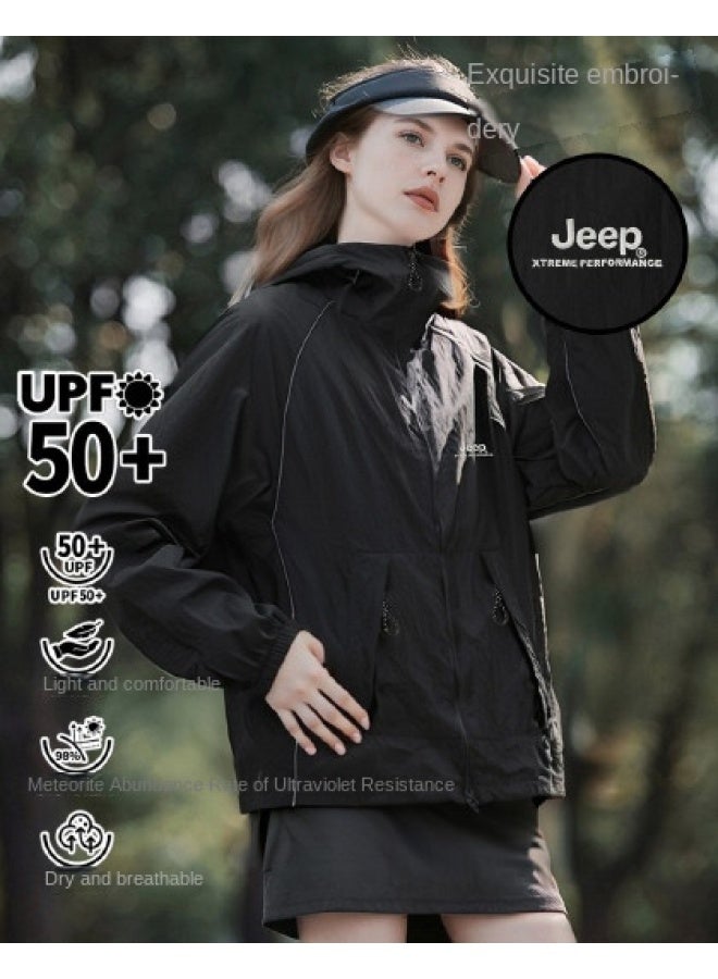 جيب 【UPF50+】 سترة حماية من الشمس خفيفة الوزن للنساء - سترة صيفية قابلة للتنفس مع قلنسوة واقية من الأشعة فوق البنفسجية لتغطية الجسم في الهواء الطلق - Image 1