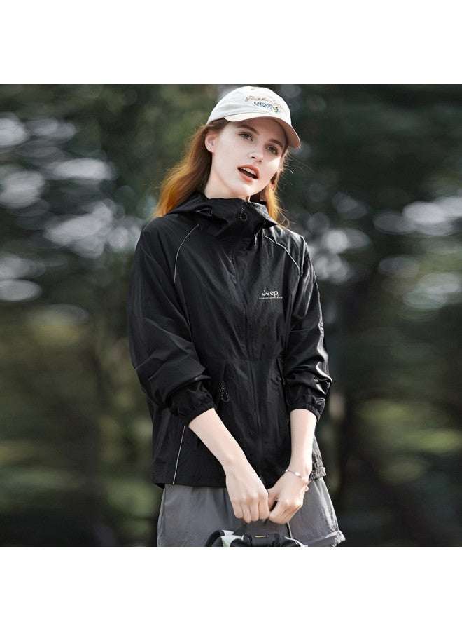 جيب 【UPF50+】 سترة حماية من الشمس خفيفة الوزن للنساء - سترة صيفية قابلة للتنفس مع قلنسوة واقية من الأشعة فوق البنفسجية لتغطية الجسم في الهواء الطلق - Image 3