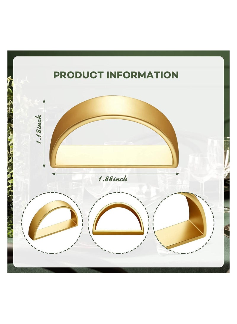 Napkin Rings, 10Pcs Gold Stainless Steel Napkin Ring Holders, Modern Design Ring Holder Metal Semicircle Serviette Buckles Metallic Adornment, for Table Settings Kitchen Dinner Party Wedding - Image 4