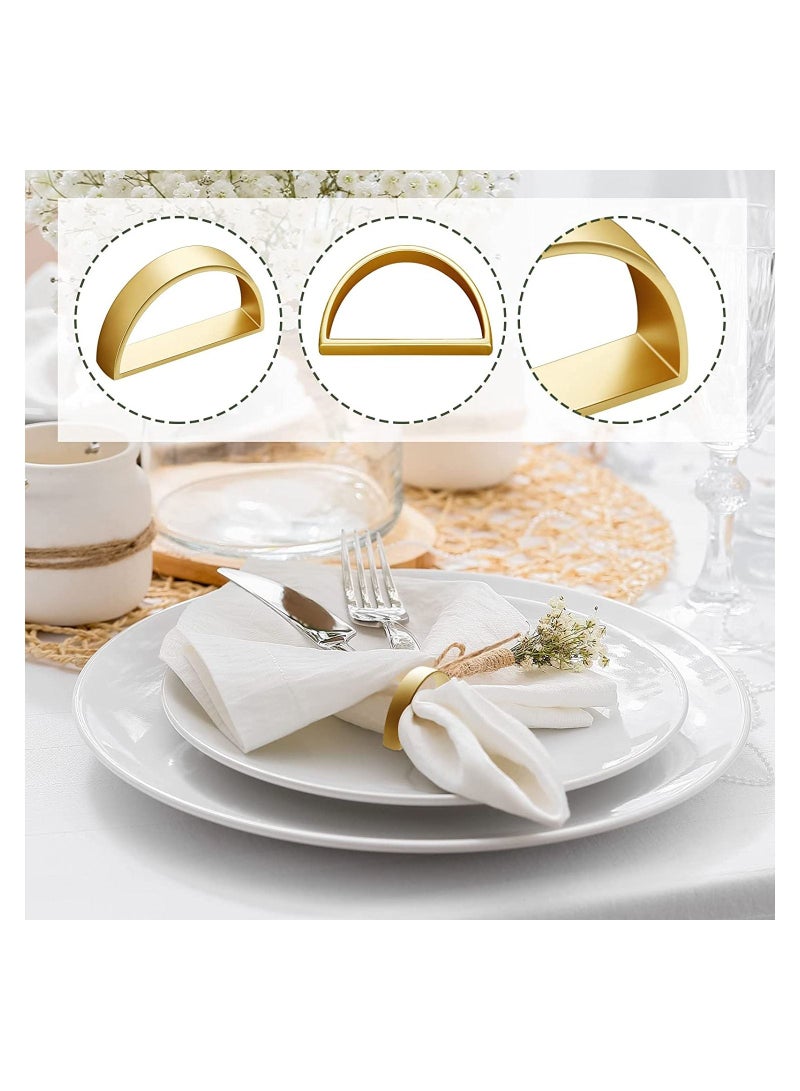 Napkin Rings, 10Pcs Gold Stainless Steel Napkin Ring Holders, Modern Design Ring Holder Metal Semicircle Serviette Buckles Metallic Adornment, for Table Settings Kitchen Dinner Party Wedding - Image 3