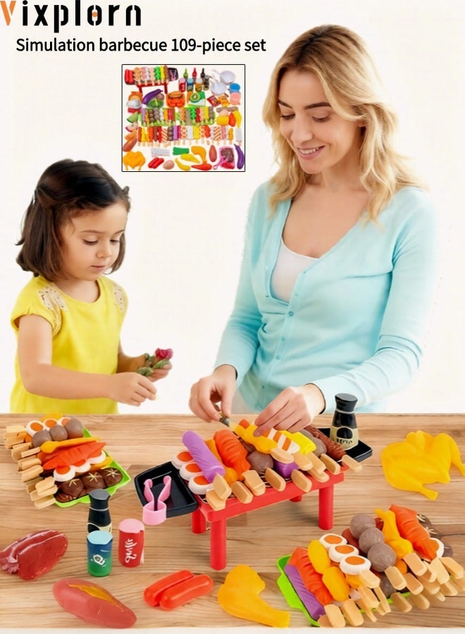 Vixplorn Children's pretend play toys, children's simulated kitchen, kitchen and food toys, children's barbecue simulator, built-in 109 random food simulations, with lights and sound effects, children's role-playing toys. - Image 1