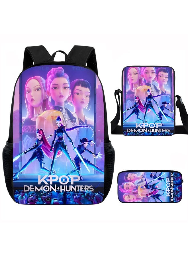 Demon Hunters backpack, pencil case, satchel, three-piece suit, schoolbag for teenagers and elementary school students, men's and women's leisure sports backpacks - Image 1