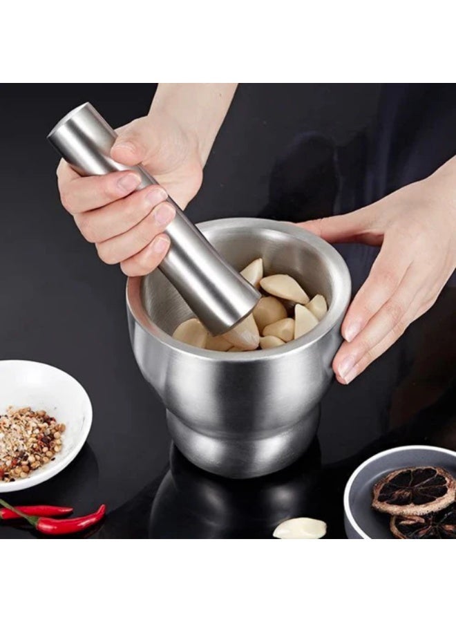 Golden Arrows Stainless steel mortar and pestle tool with non-rust surface, ideal for garlic paste, herbal grinding, pill mixing, sesame crushing, and enhancing food preparation efficiency - Image 2