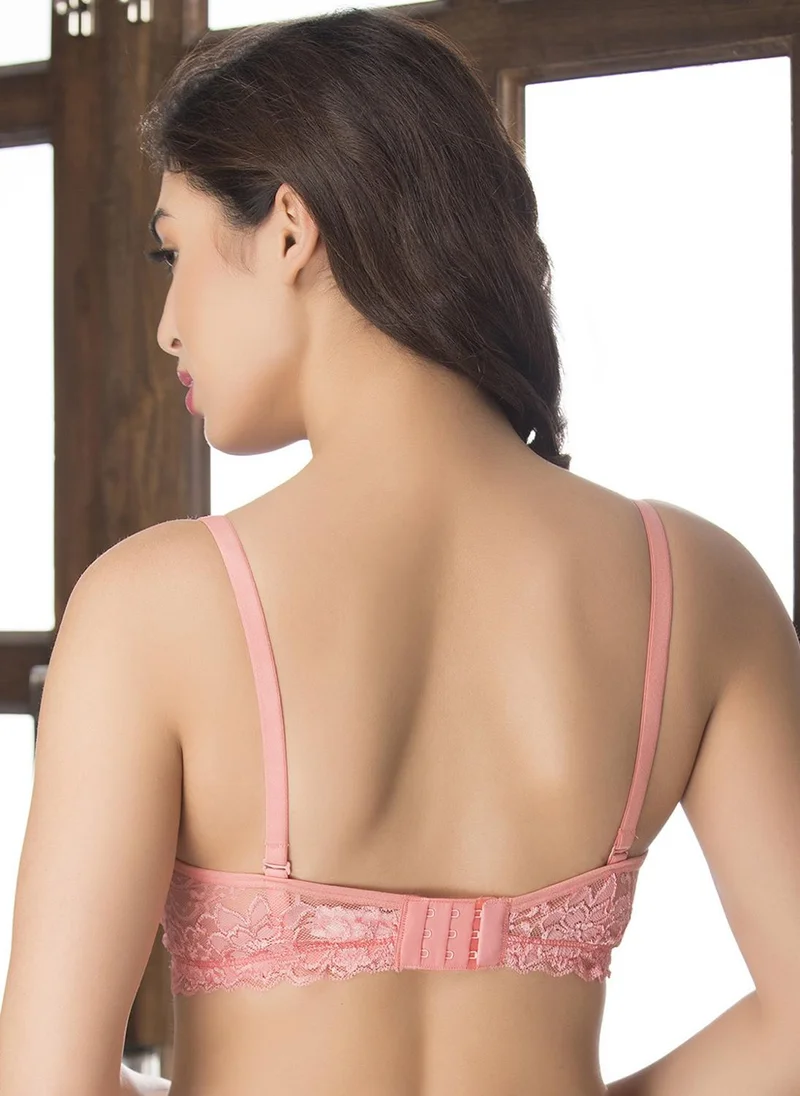 Clovia Pink Clovia Lace Padded Non-Wired Full Cup Bra for Women | Best Price UAE