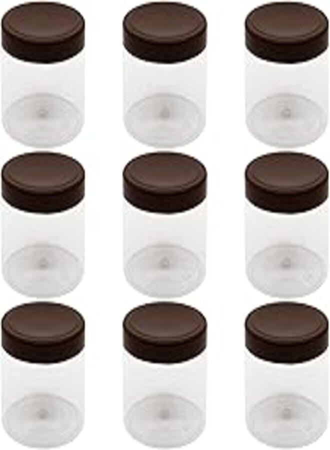 8 Pieces Plastic Jar White Clear Size 500ml - Diameter 9 Centi - Brown Lid & Plastic Medicine - High Quality and Healthy Plastic Void Refill Jar Storage Containers Empty Round Cans - By Funoni (Brown)