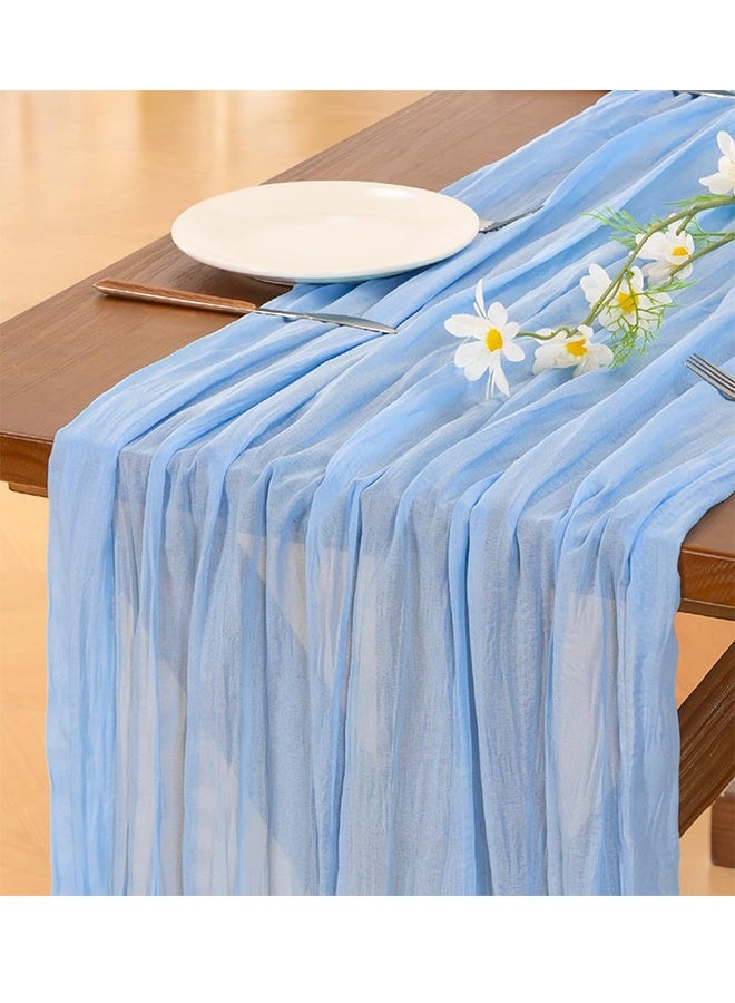 NAKODU Cheesecloth Table Runner Gauze Rustic Cheese Cloth Spring Table Runner for Wedding Baby Bridal Shower Birthday Party Long Sheer Boho Home Decorations, 35.4*118 Inch - Image 1