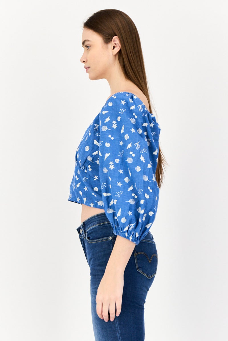 ONLY Women Square Neck 3/4 Sleeves Graphic Print Blouse, Multicolor  - Image 4