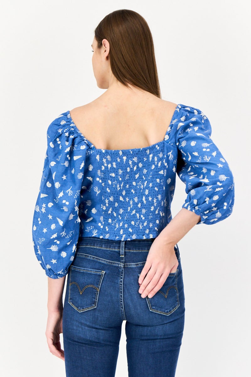 ONLY Women Square Neck 3/4 Sleeves Graphic Print Blouse, Multicolor  - Image 3