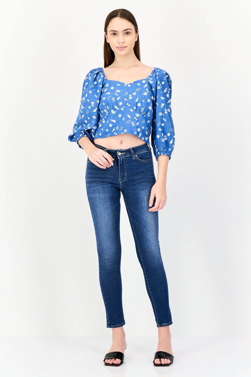 ONLY Women Square Neck 3/4 Sleeves Graphic Print Blouse, Multicolor - Image 2