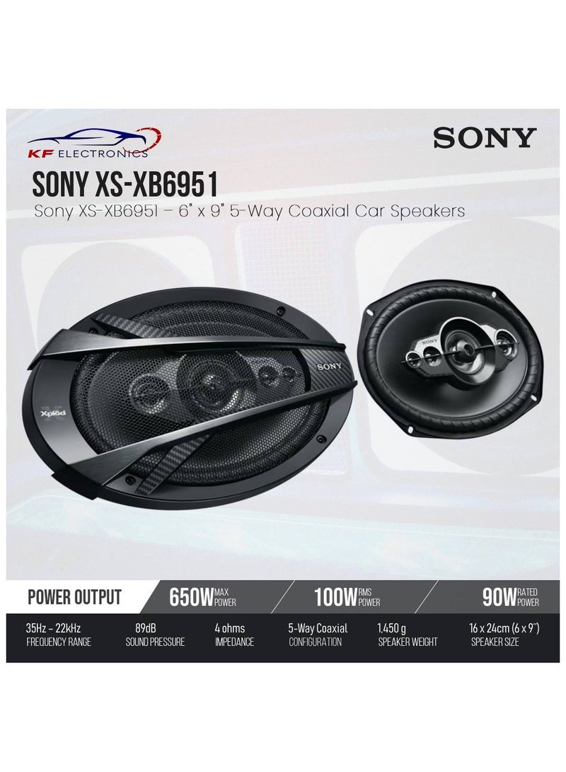 Sony XS-XB6951 6" x 9" 5-Way Coaxial Car Speakers – 650W Peak, 100W RMS - Image 2