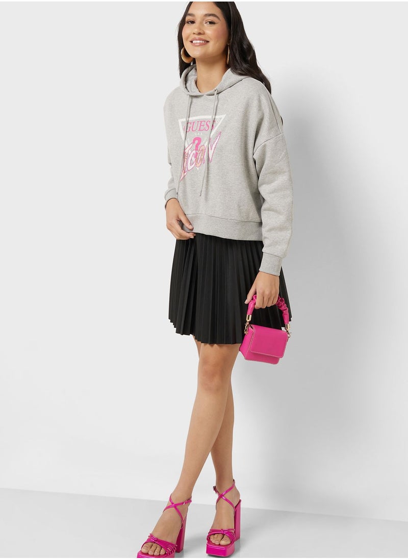 GUESS - Drawstring Detail Printed Hoodie - Image 1