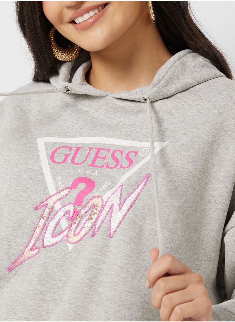 GUESS - Drawstring Detail Printed Hoodie - Image 1
