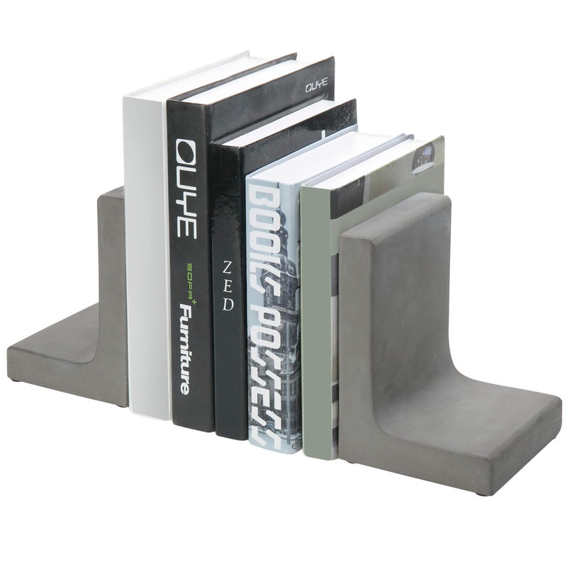 MyGift Solid Cement Bookends for Shelf in Gray Finish LShaped Decorative Heavy Duty NonSkid Book Stopper for Home Office School 1 Pair