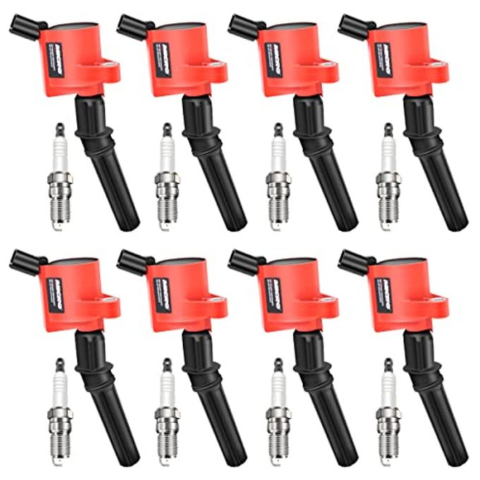 Micro Set of 8 Curved Boot Red Ignition Coil Pack DG508&Iridium Spark Plugs SP479 Compatible with Ford F150 F250 Crown Victoria Expedition Lincoln Mercury 4.6L 5.4L Replacement for DG491 DG481 FD503 - Image 4
