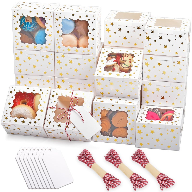 DOYIDE 32Pcs 4x4x25 in Christmas Cookie Boxes with Window White Bakery Boxes for Cookie Treat Boxes Pastry Boxes for Gift Giving Chocolate Covered Strawberries Dessert Donut Cupcakes Muffins - Image 2