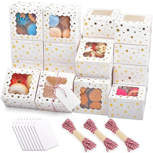DOYIDE 32Pcs 4x4x25 in Christmas Cookie Boxes with Window White Bakery Boxes for Cookie Treat Boxes Pastry Boxes for Gift Giving Chocolate Covered Strawberries Dessert Donut Cupcakes Muffins - Image 1