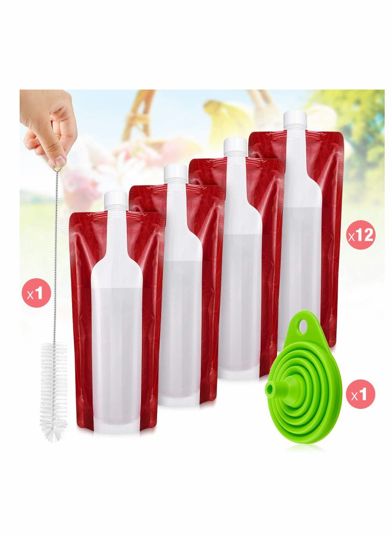 SOLARAE Foldable Plastic Beverage Bag Plastic Travel Pouches Bottle Pouches with Collapsible Funnel and Bottle Cleaning Brush for Beverages Travel Party Home Kitchen 12 Pieces - Image 2