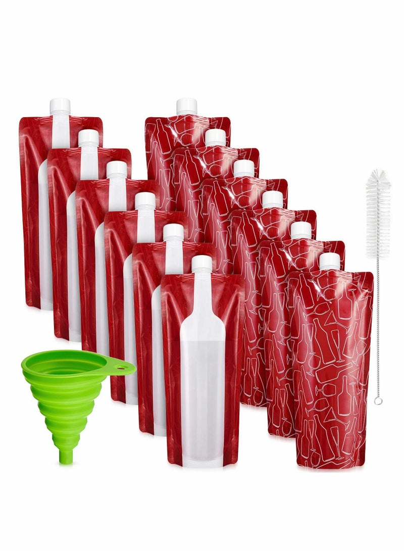 SOLARAE Foldable Plastic Beverage Bag Plastic Travel Pouches Bottle Pouches with Collapsible Funnel and Bottle Cleaning Brush for Beverages Travel Party Home Kitchen 12 Pieces - Image 1
