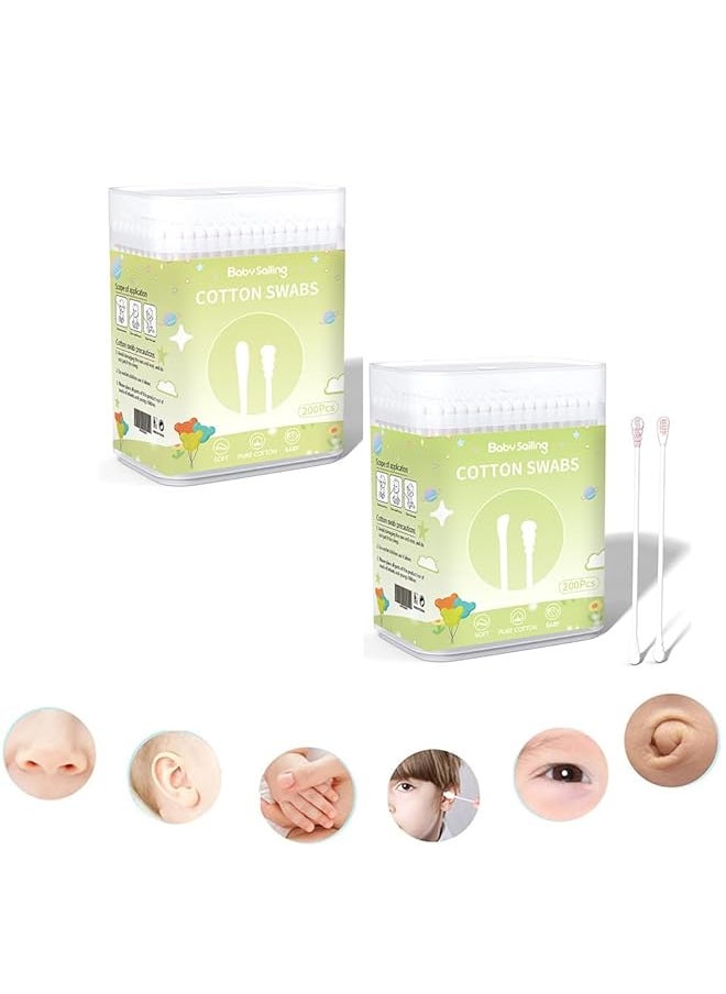 DMG TECH - Cotton Swabs Cotton Buds For Baby Ear Nose Clean Cotton Swab Ear Children Safety Cotton Buds Travel Makeup Cotton Swabs 400 Pcs Count Double Tipped Cotton Swabs - Image 1