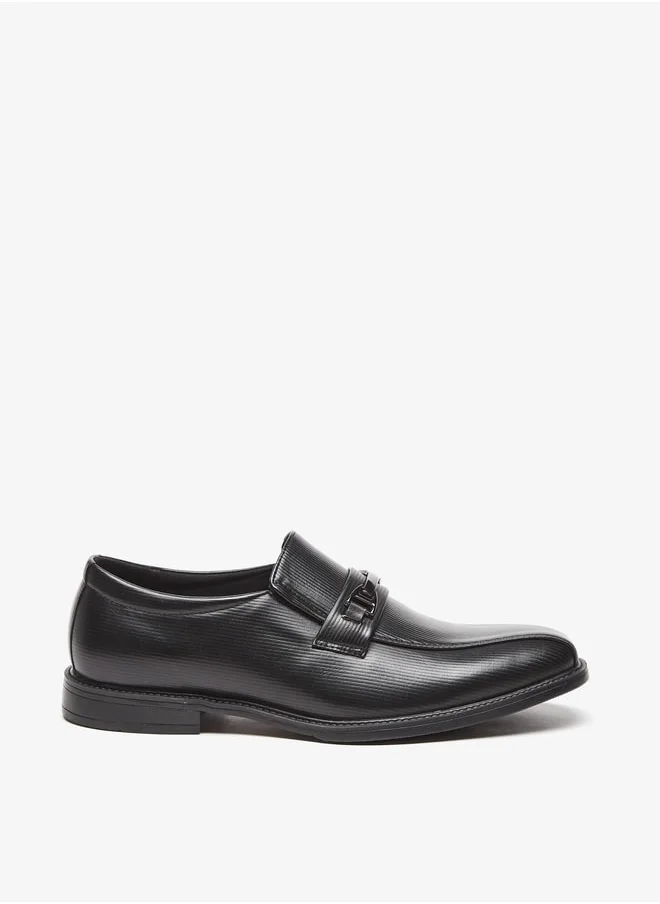 ال بي ال من شو اكسبرس Men's Textured Slip-On Loafers with Metal Accent