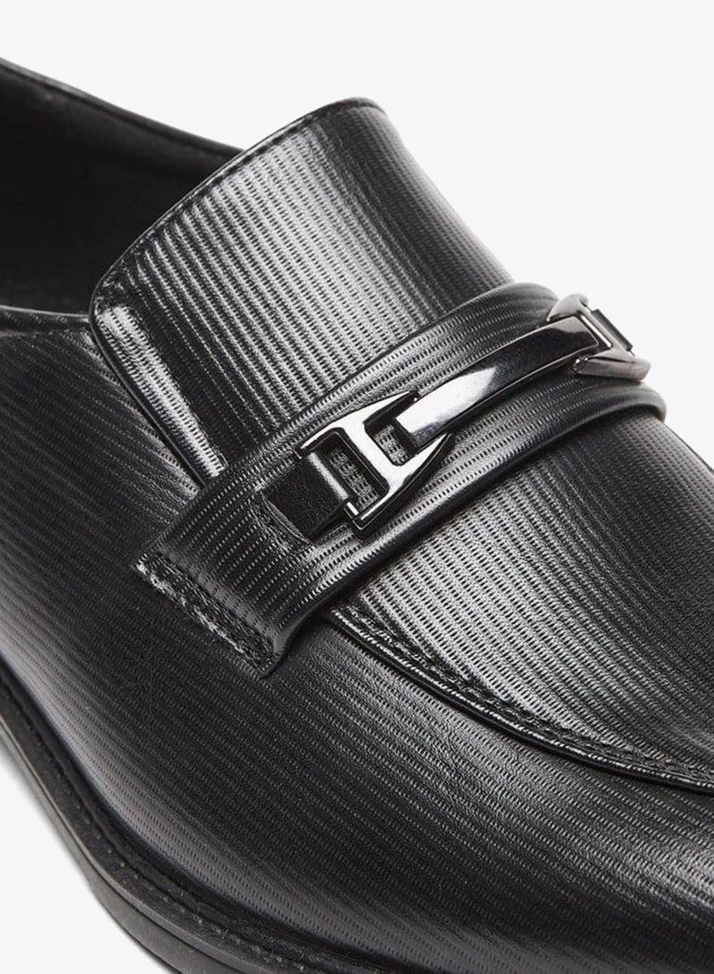 LBL by Shoexpress BLACK Men's Textured Slip-On Loafers with Metal Accent for Men | Best Price UAE