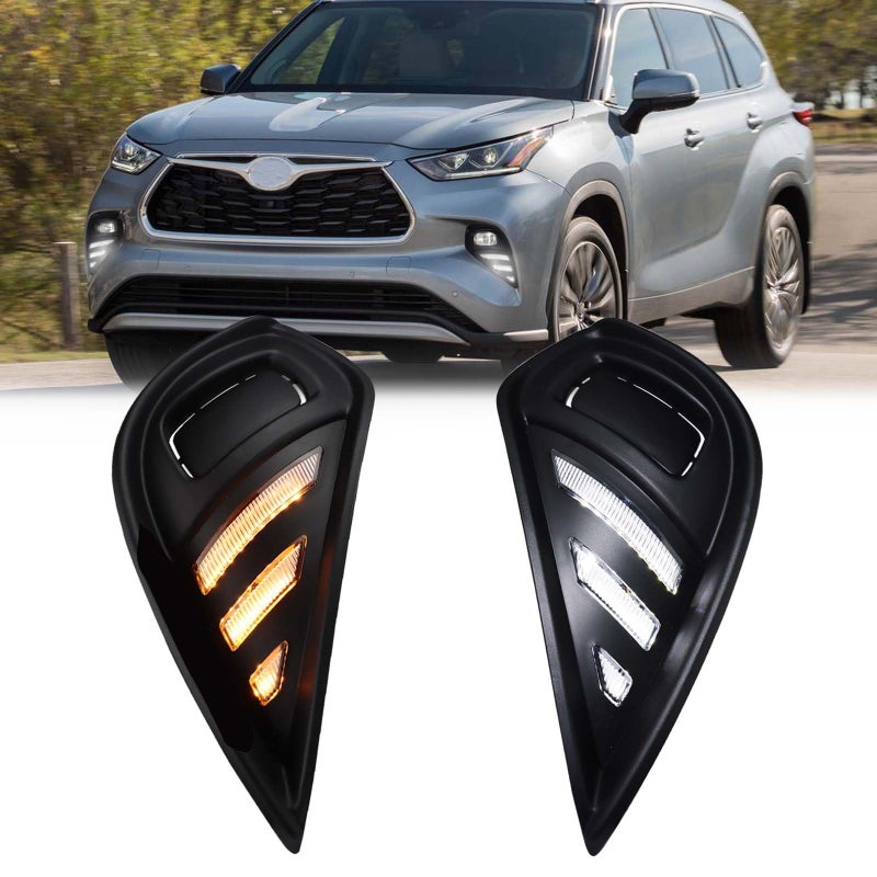 PGTOPONE Switchback WhiteAmber LED Front Bumper Fog Daytime Running Lamp wDynamic Flash LED Turn Signal light Feature Compatible with Toyota Highlander 4TH 2021 2022 2023 SE LE