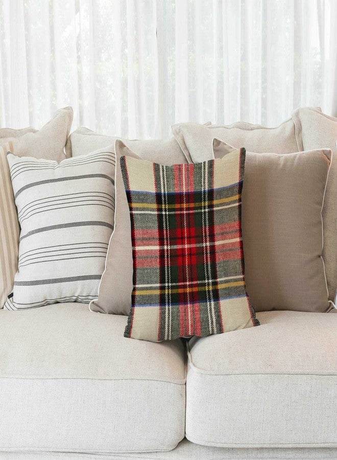 Solekla غطاء وسادة مزخرف مربع مقاس 18x18 بوصة، نمط كارو اسكتلندي أحمر وأبيض من الصوف، طباعة متماثلة على الجانبين لغطاء الوسائد المزخرفة - Image 2