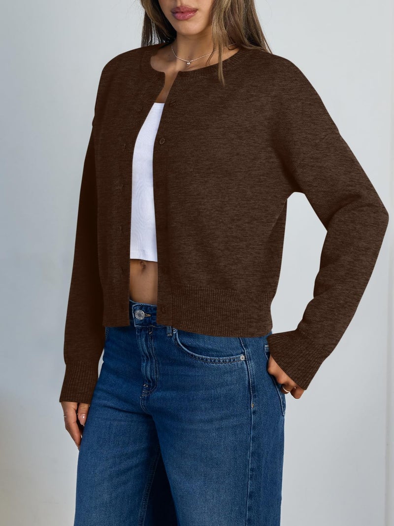 Trendy Queen Cropped Cardigan Sweaters for Women Lightweight Crop Cotton Knit Y2k Fall Outfits Fashion Clothes 2026 Chocolate Brown M - Image 3