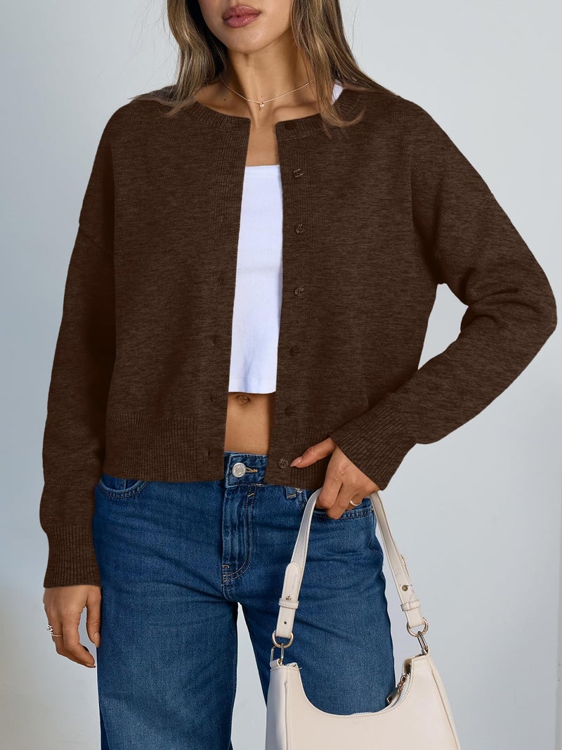 Trendy Queen Cropped Cardigan Sweaters for Women Lightweight Crop Cotton Knit Y2k Fall Outfits Fashion Clothes 2026 Chocolate Brown M - Image 2