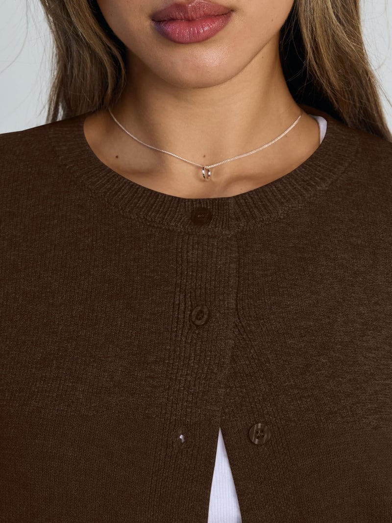 Trendy Queen Cropped Cardigan Sweaters for Women Lightweight Crop Cotton Knit Y2k Fall Outfits Fashion Clothes 2026 Chocolate Brown M - Image 5