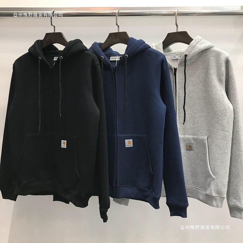 Zip-Up Hooded Sweatshirt with Embroidered Patch, Thick Cotton, Unisex Casual Fit - Image 2