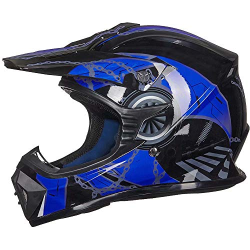 ILM Adult Dirt Bike Helmets Motocross ATV Dirtbike BMX MX Offroad Full Face Motorcycle Helmet, DOT Approved Model 128S (Blue Black, Adult-XXLarge) - Image 2