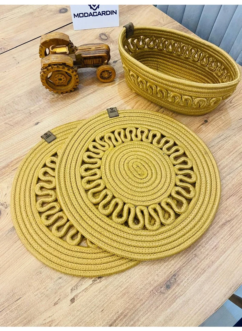 BDZ Deri BDZ Leather Wicker Jute Presentation Plate Mat American Service and Basket 3 Pieces