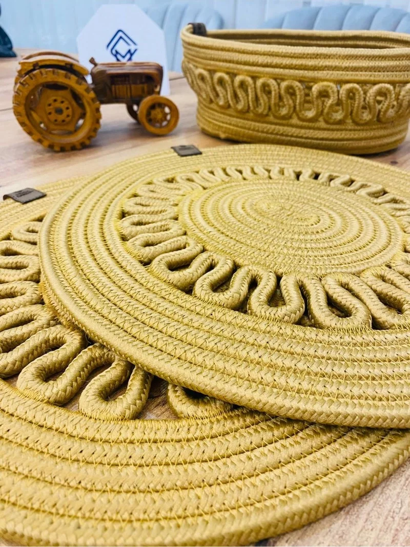 بدز ديري BDZ Leather Wicker Jute Presentation Plate Mat American Service and Basket 3 Pieces