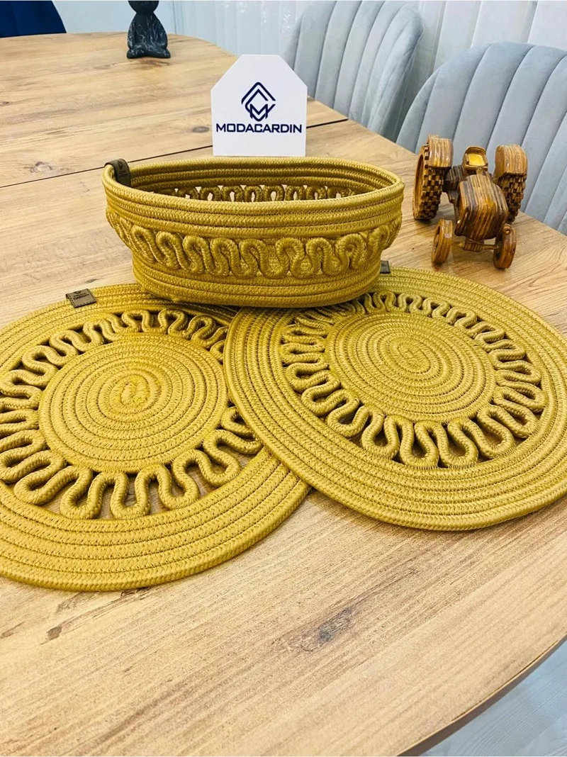 بدز ديري BDZ Leather Wicker Jute Presentation Plate Mat American Service and Basket 3 Pieces