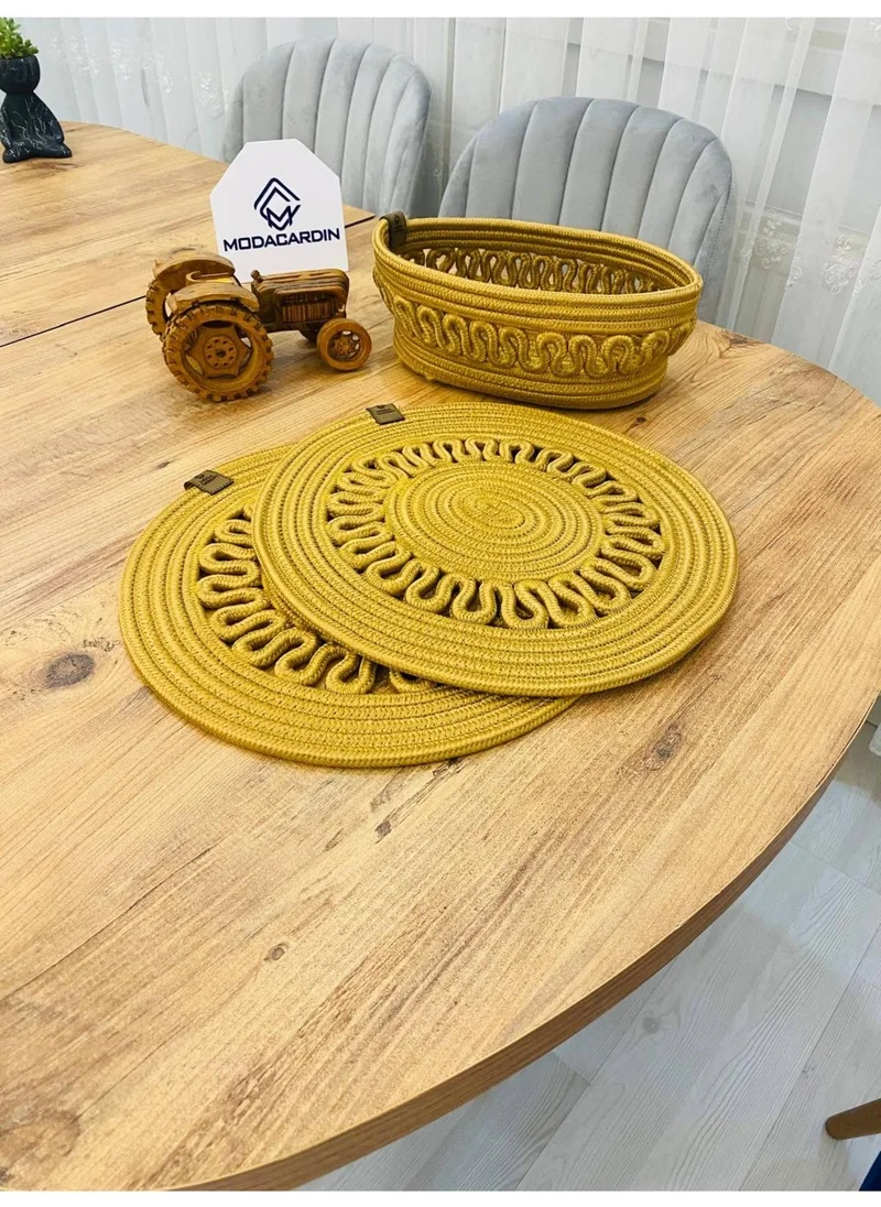 BDZ Deri BDZ Leather Wicker Jute Presentation Plate Mat American Service and Basket 3 Pieces
