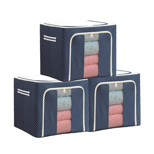 Raggle 2 PCS polycotton Clothes Storage Organizer Bins, Foldable Storage Bins-Cloth Steel Frame Storage Box with Foldable Clear Window & Reinforced Handles (Blue, 100L-2) - Image 1