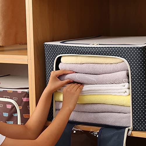 Raggle 2 PCS polycotton Clothes Storage Organizer Bins, Foldable Storage Bins-Cloth Steel Frame Storage Box with Foldable Clear Window & Reinforced Handles (Blue, 100L-2) - Image 5