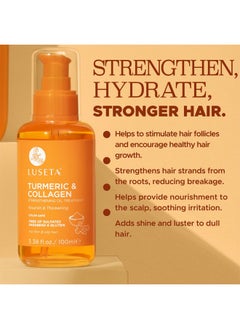L LUSETA Luseta Turmeric & Collagen Hair Serum for Damaged and Thining Hair, Strengthening Oil Treatment Preventing breakage for Women and Men Adding Shine 3.38oz  - Image 5