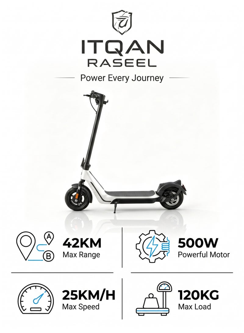 ITQAN RASEEL Adult E scooter | Electric Scooter | Foldable Electric Scooter（سكوتر كهربائي قابل للطي） | 48V Voltage | Front and Rear Lights | Shock Absorbing Suspension | Supports 120 kg | 10-Inch Tires - Image 3