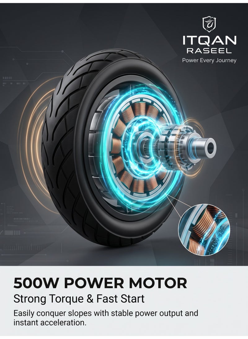 ITQAN RASEEL Adult E scooter | Electric Scooter | Foldable Electric Scooter（سكوتر كهربائي قابل للطي） | 48V Voltage | Front and Rear Lights | Shock Absorbing Suspension | Supports 120 kg | 10-Inch Tires - Image 5