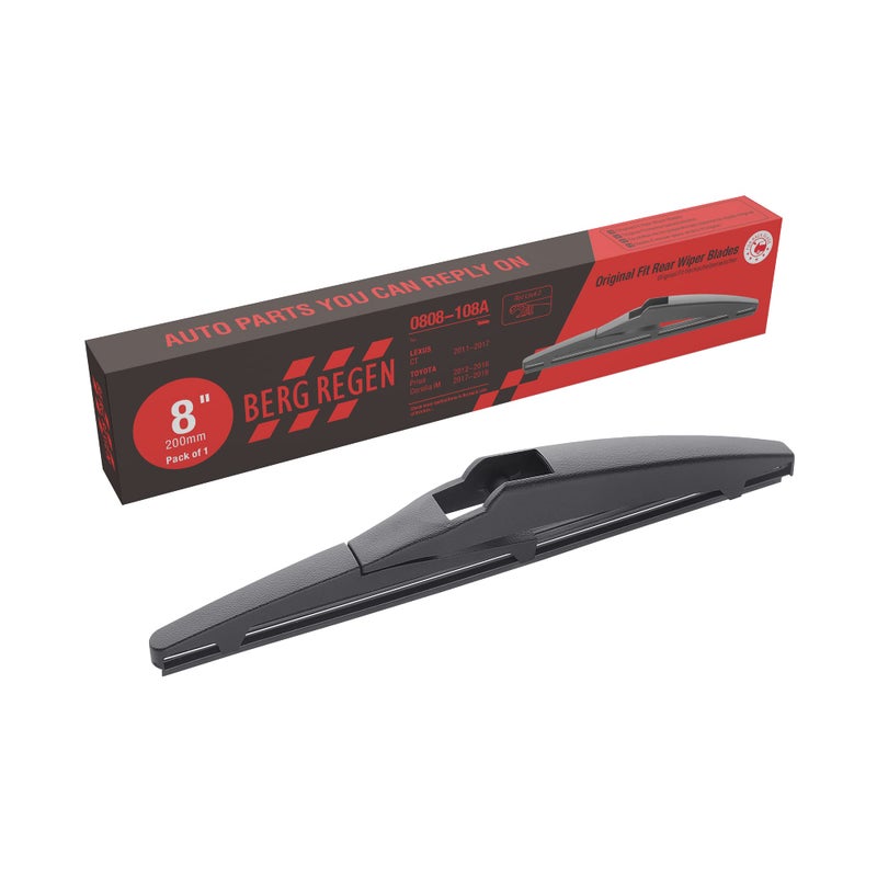 BERG REGEN Rear Wiper Blade 8 inch 8A Replacement for Toyota Prius C 2019 2018 2017 2016 2015 2014 2013 2012 Lexus CT200h 20172011 Scion xD 20142008 Back Windshield Wiper Blade