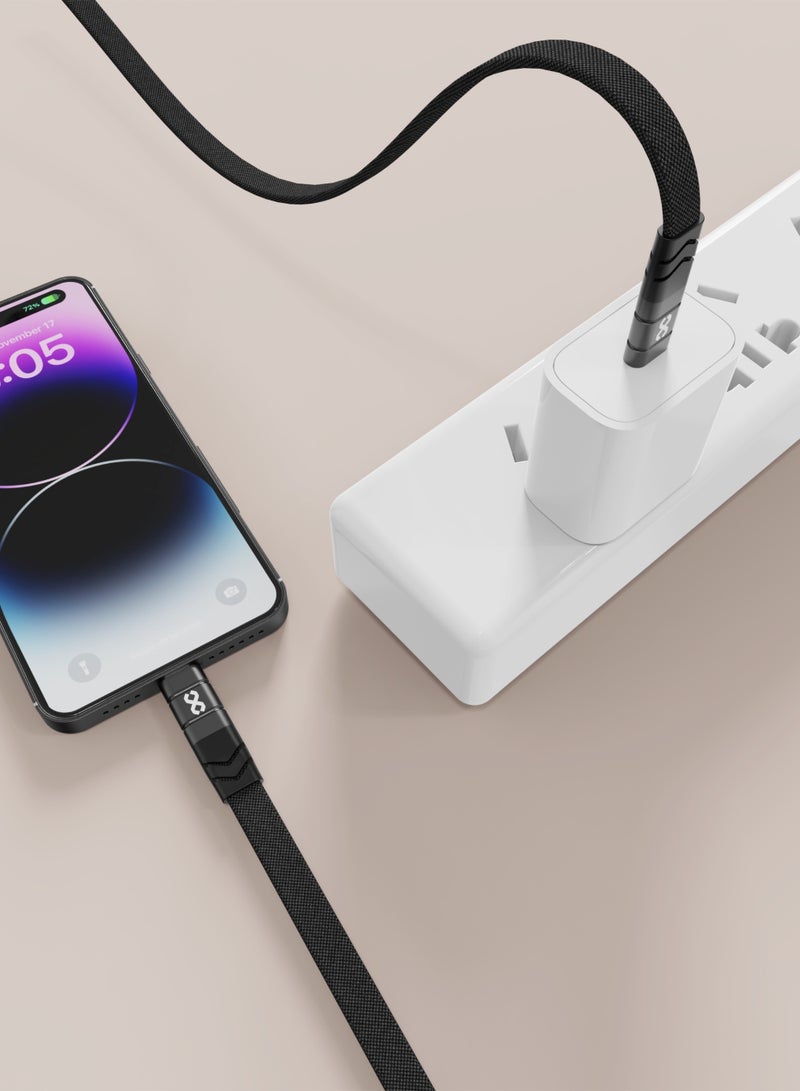 Lanyard C-to-C Charging Cable - Loop Charge (60W, 1m, Black) Crossbody Braided Flat Cable with Secure Lock for Newer iPhones, iPads, AirPods and AirPods Max, Android Smartphones and Tablets