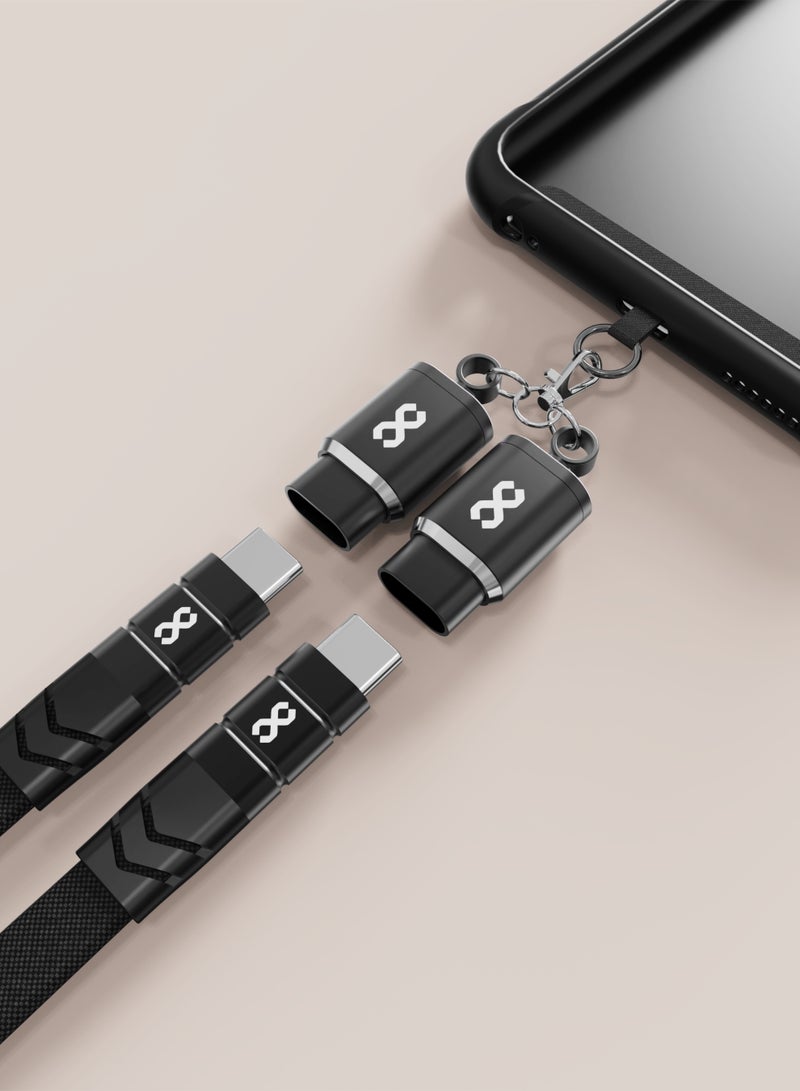 Lanyard C-to-C Charging Cable - Loop Charge (60W, 1m, Black) Crossbody Braided Flat Cable with Secure Lock for Newer iPhones, iPads, AirPods and AirPods Max, Android Smartphones and Tablets