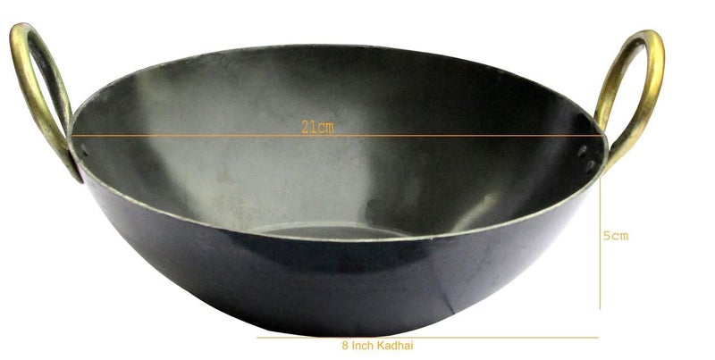 OLRADA Olrada Iron Kadhai Deep Bottom Kadai Frying Kadhai with Golden Rings 8inch Flat kadai  - Image 2