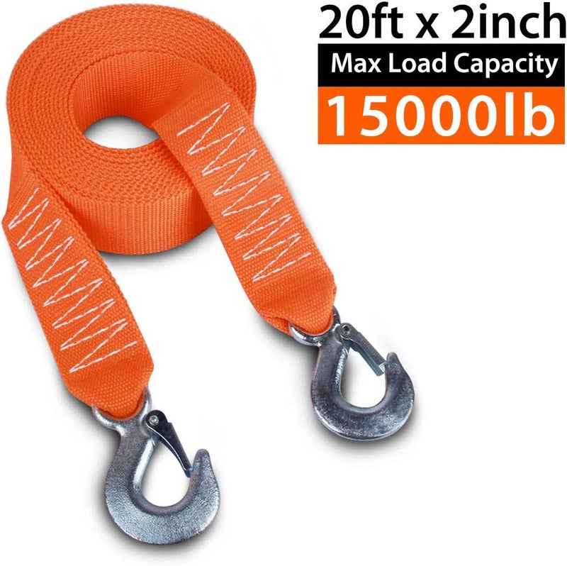 JCHL Tow Strap Heavy Duty with Hooks 2”x20’ 15,000LB Recovery Strap 6,8 Tons Towing Strap with Safety Hooks Polyester - Image 3
