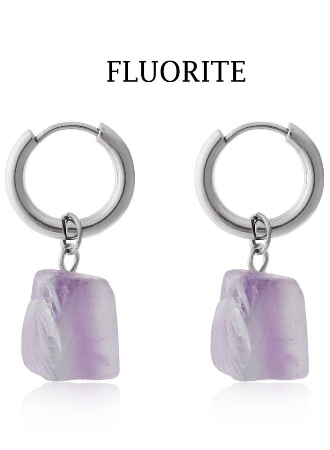 عام أقراط من الكريستال الطبيعي أقراط فلوريت خام من الفولاذ المقاوم للصدأ