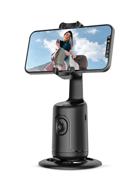 Auto Face Tracking Tripod Mount, 360 Rotation Phone Camera Mount, Battery Operated Smart Shooting Holder for Live Vlog - Black